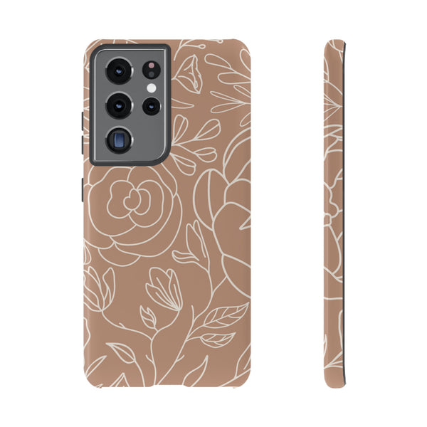 Tan & White Boho Florals  - Tough Phone Case