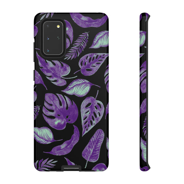 Purple & Mint Tropical Leaves on Black - Tough Case