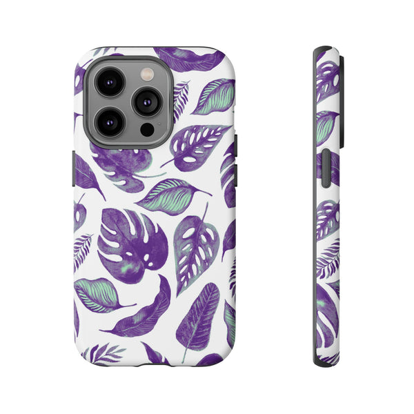 Purple & Mint Tropical Leaves on White - Tough Case