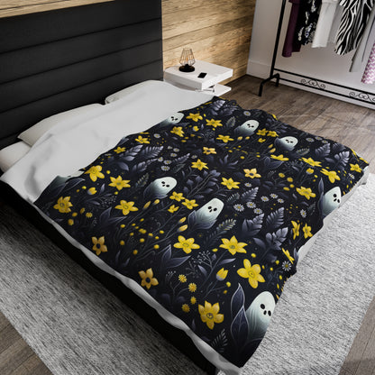 Yellow Floral Ghosts Velveteen Plush Blanket