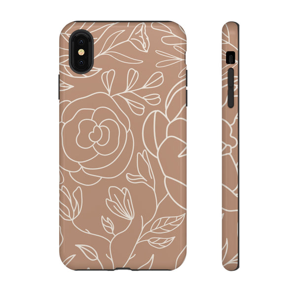 Tan & White Boho Florals  - Tough Phone Case