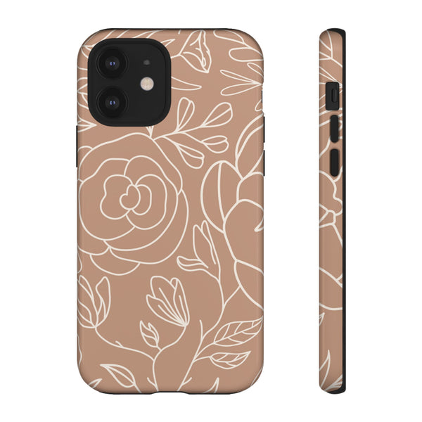 Tan & White Boho Florals  - Tough Phone Case