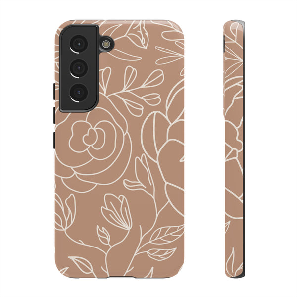 Tan & White Boho Florals  - Tough Phone Case