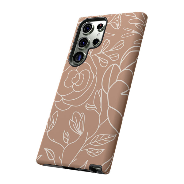 Tan & White Boho Florals  - Tough Phone Case