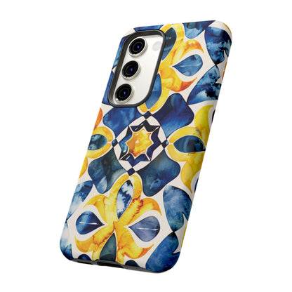 Kaleidoscope Art Phone Case - Bold Blue & Gold Geometric Design | Statement Maker Tough Case