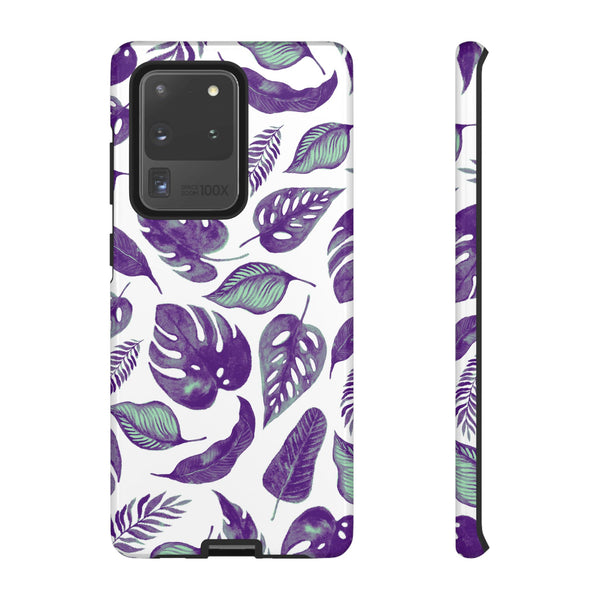 Purple & Mint Tropical Leaves on White - Tough Case