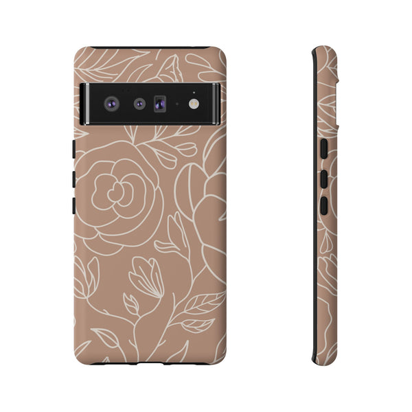 Tan & White Boho Florals  - Tough Phone Case