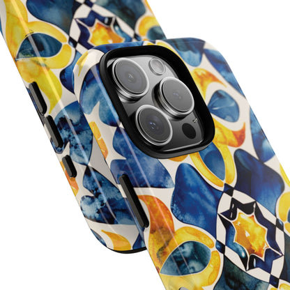 Kaleidoscope Art Phone Case - Bold Blue & Gold Geometric Design | Statement Maker Tough Case