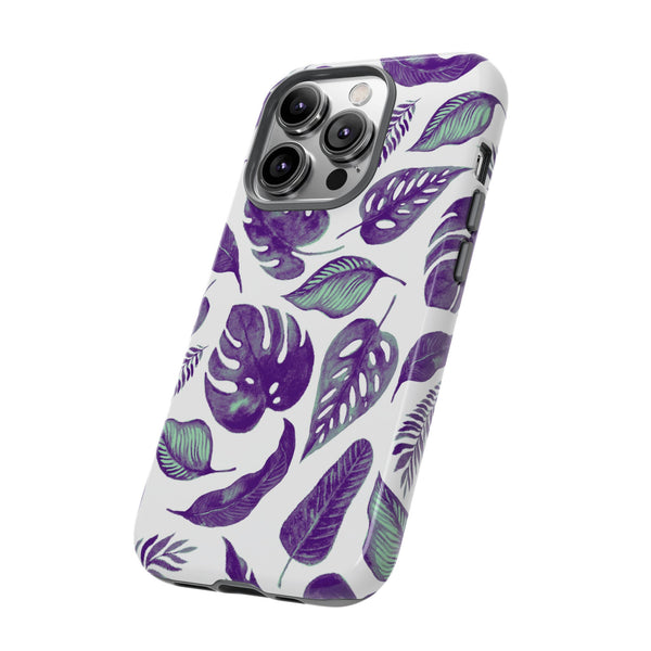 Purple & Mint Tropical Leaves on White - Tough Case