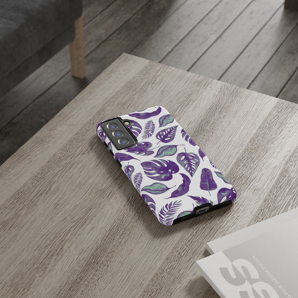 Purple & Mint Tropical Leaves on White - Tough Case