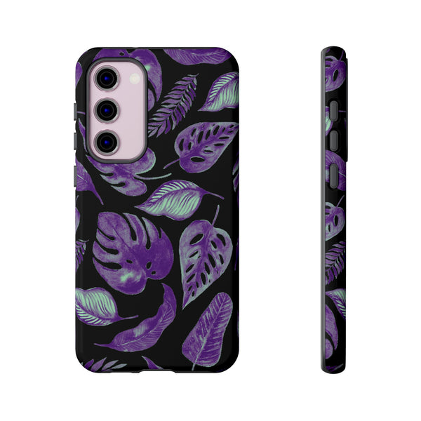 Purple & Mint Tropical Leaves on Black - Tough Case