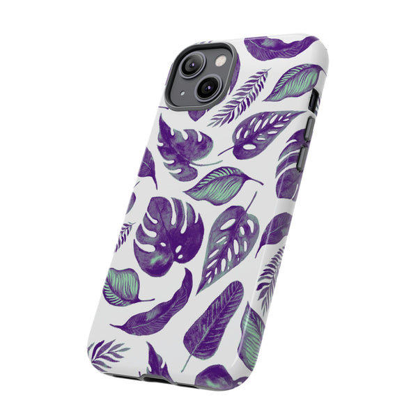 Purple & Mint Tropical Leaves on White - Tough Case