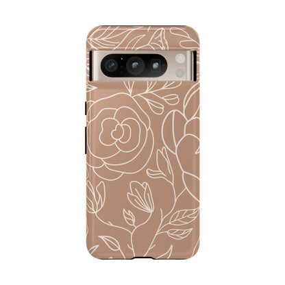 Tan & White Boho Florals  - Tough Phone Case