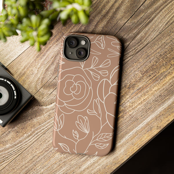 Tan & White Boho Florals  - Tough Phone Case