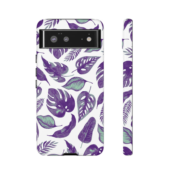 Purple & Mint Tropical Leaves on White - Tough Case