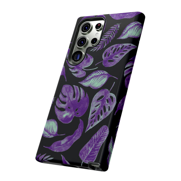 Purple & Mint Tropical Leaves on Black - Tough Case