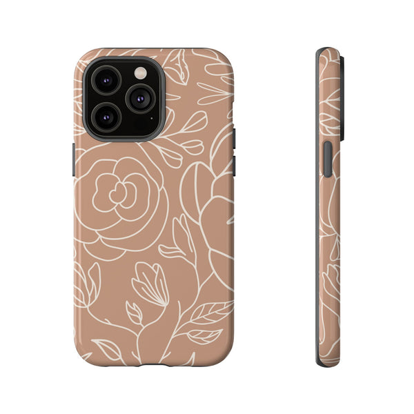 Tan & White Boho Florals  - Tough Phone Case