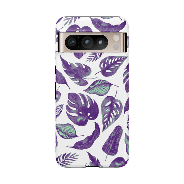 Purple & Mint Tropical Leaves on White - Tough Case