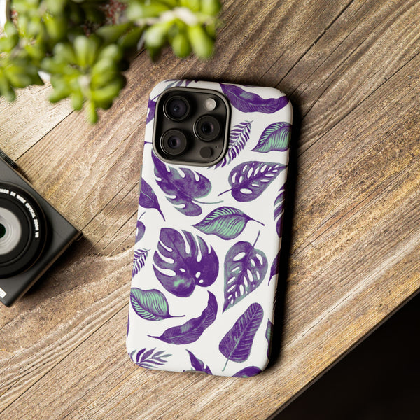 Purple & Mint Tropical Leaves on White - Tough Case