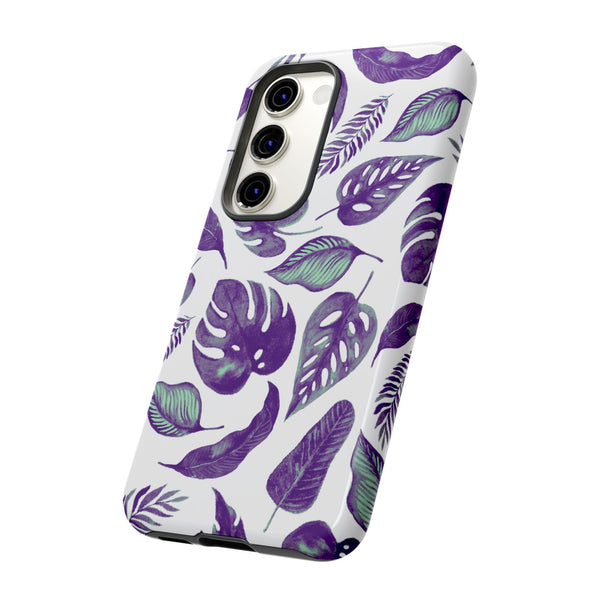 Purple & Mint Tropical Leaves on White - Tough Case