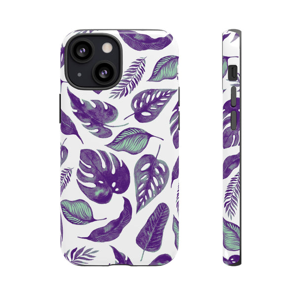 Purple & Mint Tropical Leaves on White - Tough Case