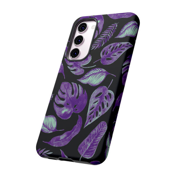 Purple & Mint Tropical Leaves on Black - Tough Case