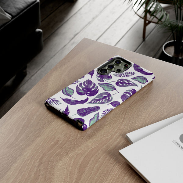 Purple & Mint Tropical Leaves on White - Tough Case