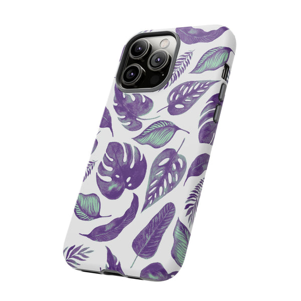 Purple & Mint Tropical Leaves on White - Tough Case