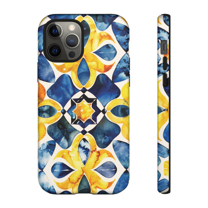 Kaleidoscope Art Phone Case - Bold Blue & Gold Geometric Design | Statement Maker Tough Case