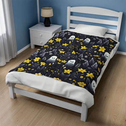 Yellow Floral Ghosts Velveteen Plush Blanket