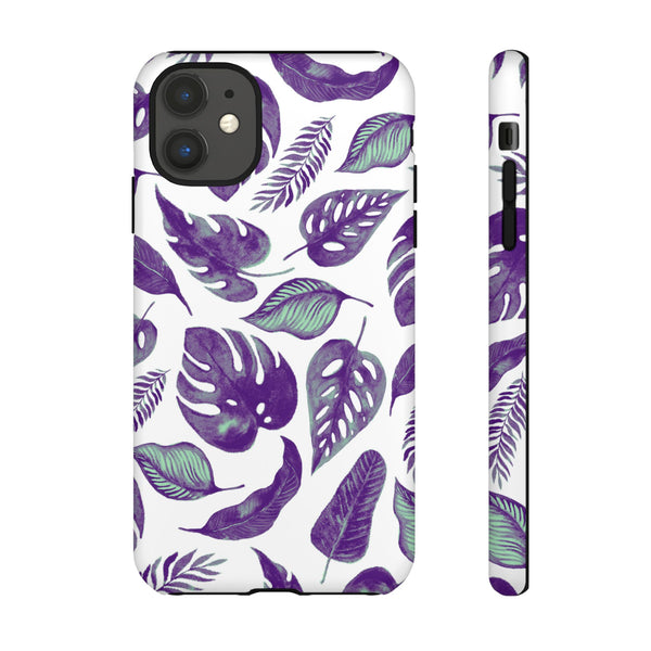 Purple & Mint Tropical Leaves on White - Tough Case