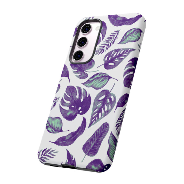 Purple & Mint Tropical Leaves on White - Tough Case