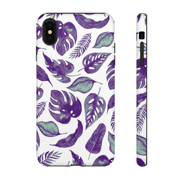 Purple & Mint Tropical Leaves on White - Tough Case