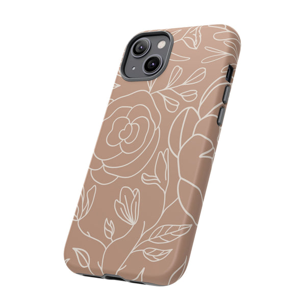 Tan & White Boho Florals  - Tough Phone Case