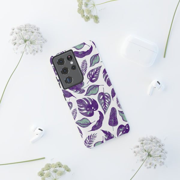 Purple & Mint Tropical Leaves on White - Tough Case