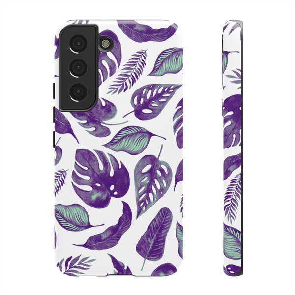 Purple & Mint Tropical Leaves on White - Tough Case