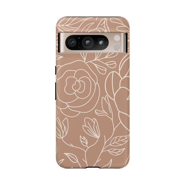 Tan & White Boho Florals  - Tough Phone Case