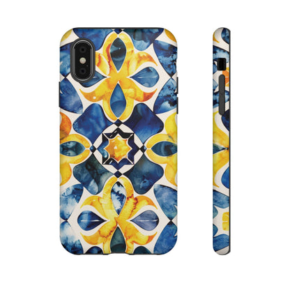 Kaleidoscope Art Phone Case - Bold Blue & Gold Geometric Design | Statement Maker Tough Case