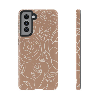 Tan & White Boho Florals  - Tough Phone Case