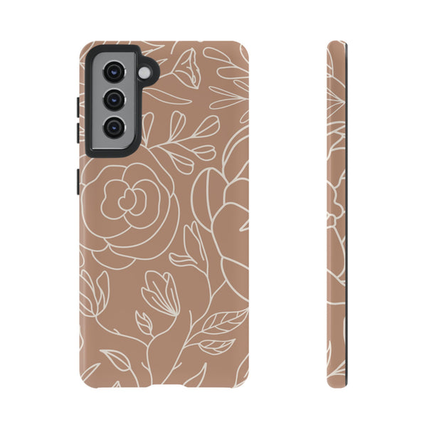 Tan & White Boho Florals  - Tough Phone Case