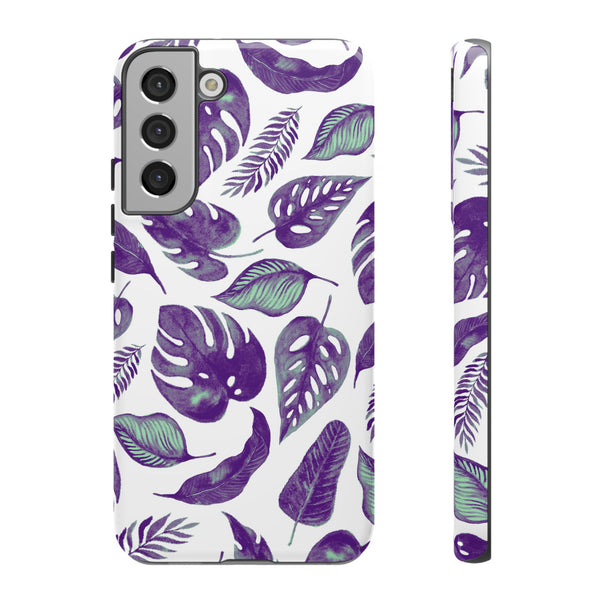 Purple & Mint Tropical Leaves on White - Tough Case