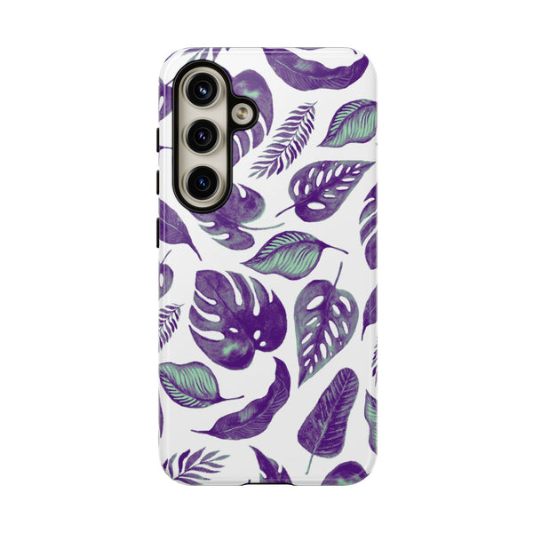 Purple & Mint Tropical Leaves on White - Tough Case