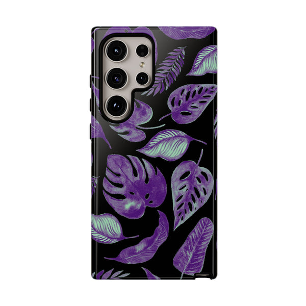 Purple & Mint Tropical Leaves on Black - Tough Case