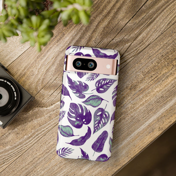 Purple & Mint Tropical Leaves on White - Tough Case