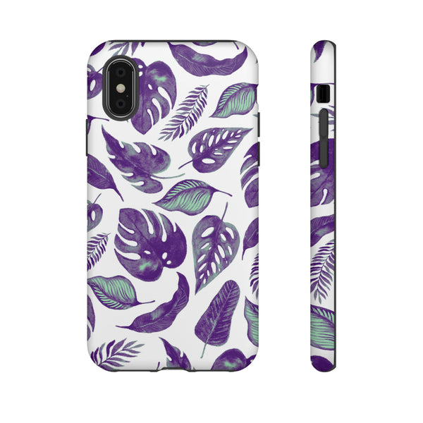 Purple & Mint Tropical Leaves on White - Tough Case