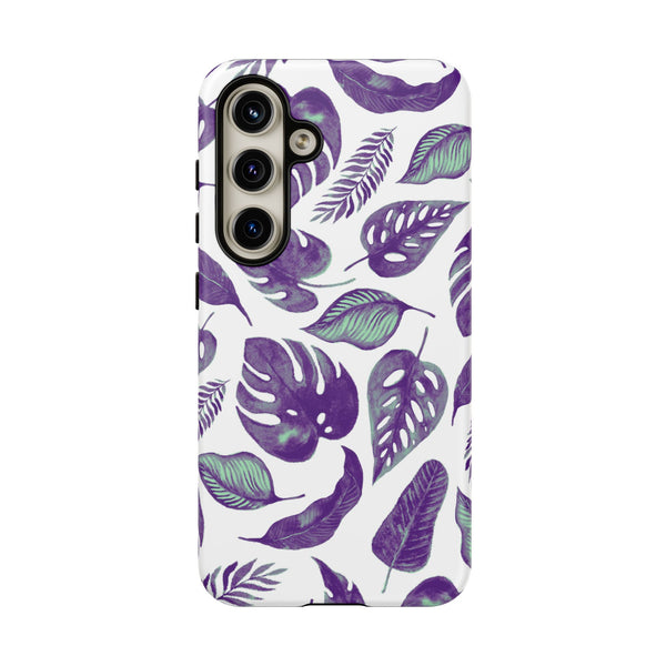 Purple & Mint Tropical Leaves on White - Tough Case