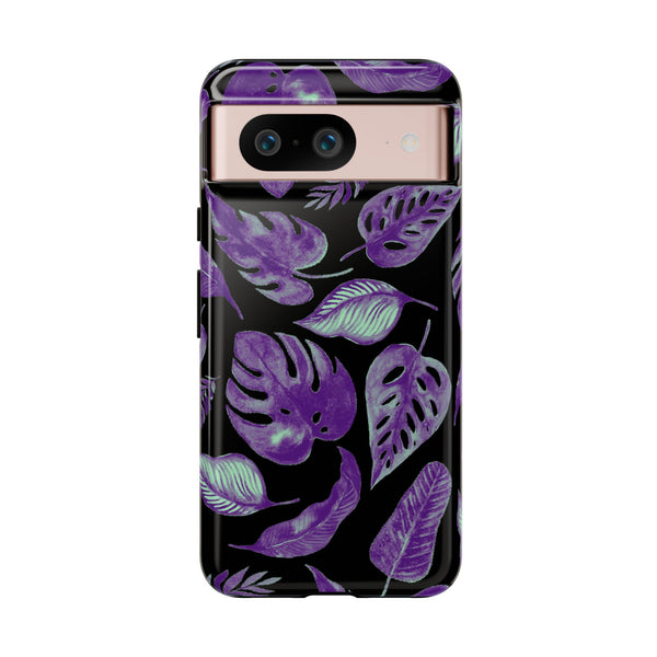 Purple & Mint Tropical Leaves on Black - Tough Case