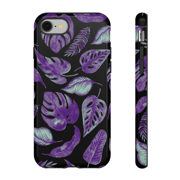 Purple & Mint Tropical Leaves on Black - Tough Case