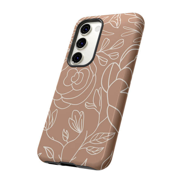 Tan & White Boho Florals  - Tough Phone Case