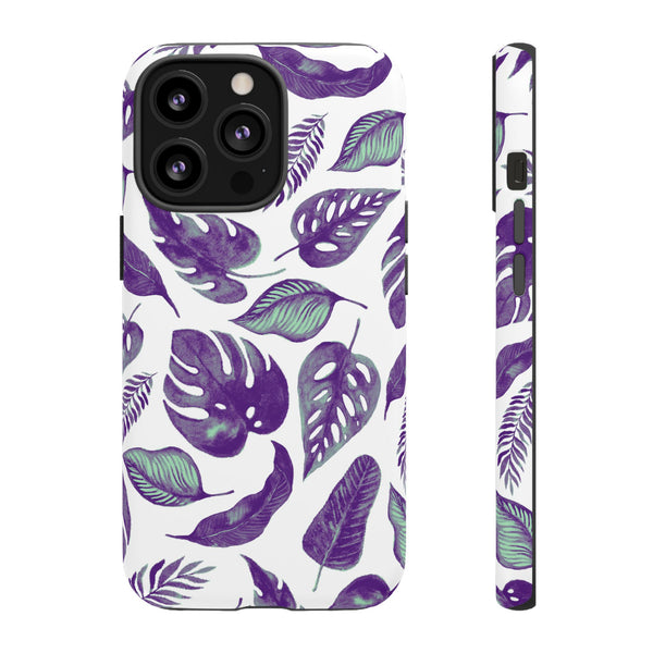 Purple & Mint Tropical Leaves on White - Tough Case